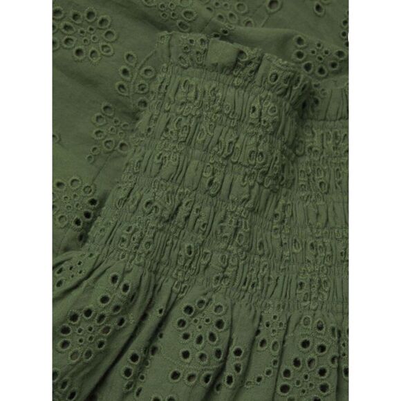 JASON WU Smocked Eyelet Mini Skirt in Olive Green NWT Size Large - Picture 5 of 10